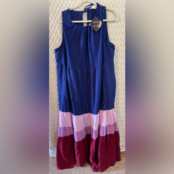 Ava + Viv Sleeveless Color Block Tiered Linen Dress, NWT, Size 1X - Picture 3 of 5